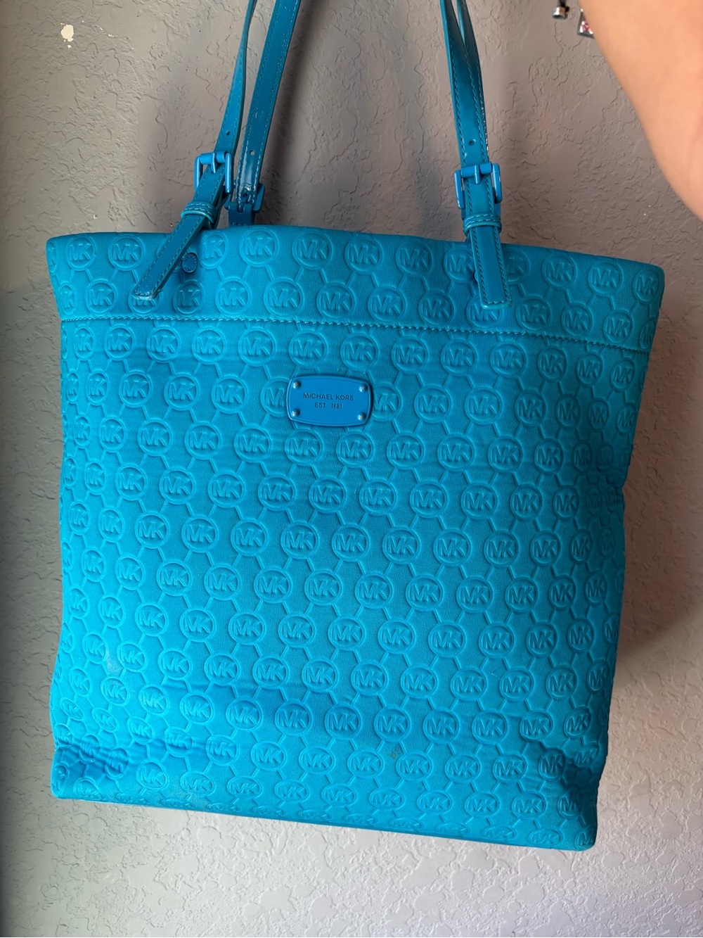 Michael Kors Bright Turquoise MK Embossed Tote